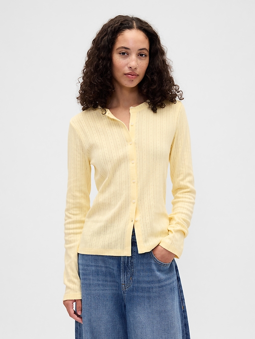 Image number 1 showing, Pointelle Button-Up Top