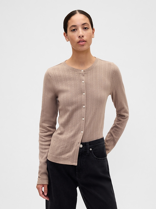 Image number 1 showing, Pointelle Button-Up Top