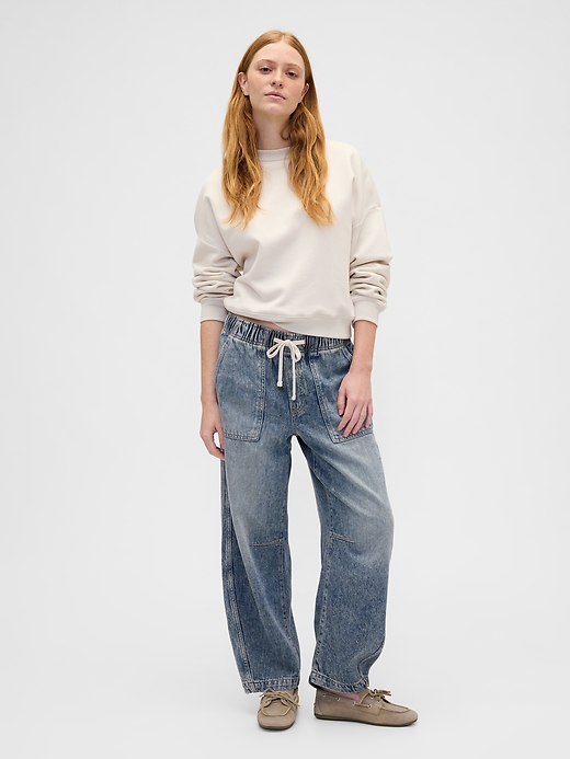 Image number 1 showing, Mid Rise SuperSoft Pull-On Barrel Jeans