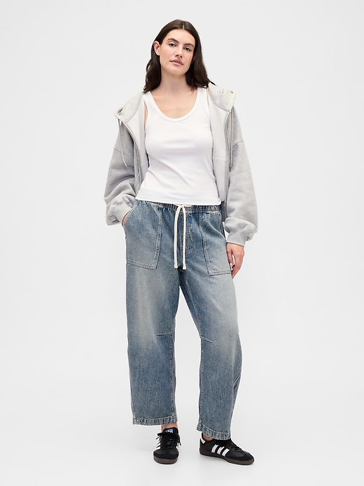 Image number 5 showing, Mid Rise SuperSoft Pull-On Barrel Jeans