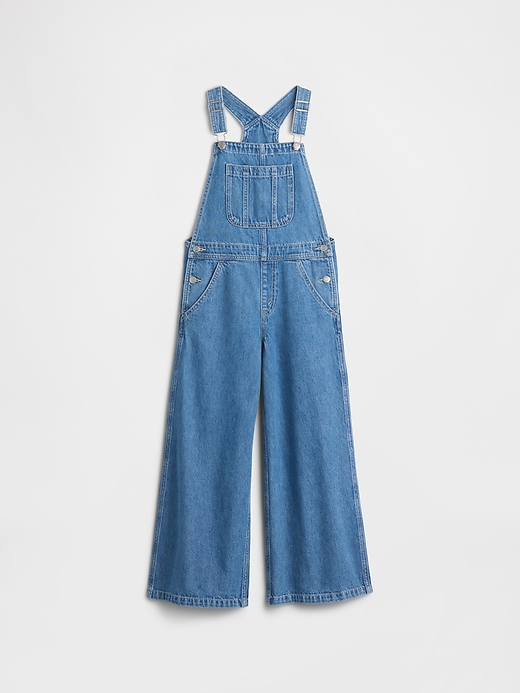 Image number 1 showing, Kids Relaxed Wide-Leg Denim Overalls
