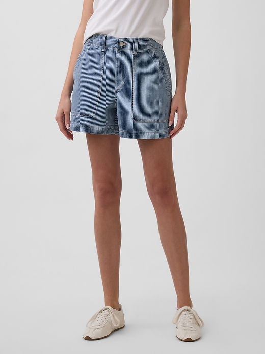Image number 2 showing, 4" Mid Rise Stripe Soft Denim Utility Shorts