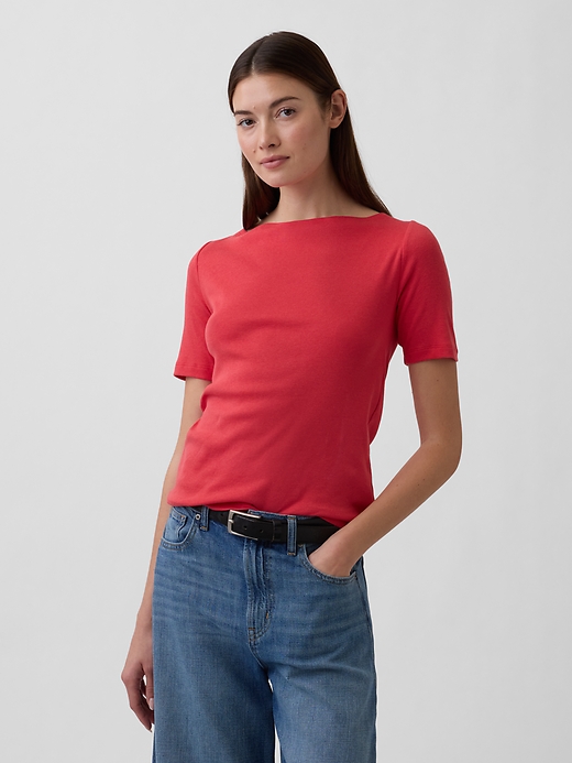 L'image numéro 1 présente T-shirt moderne côtelé à col bateau