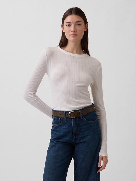 Image number 1 showing, Ribbed Pointelle Crewneck T-Shirt