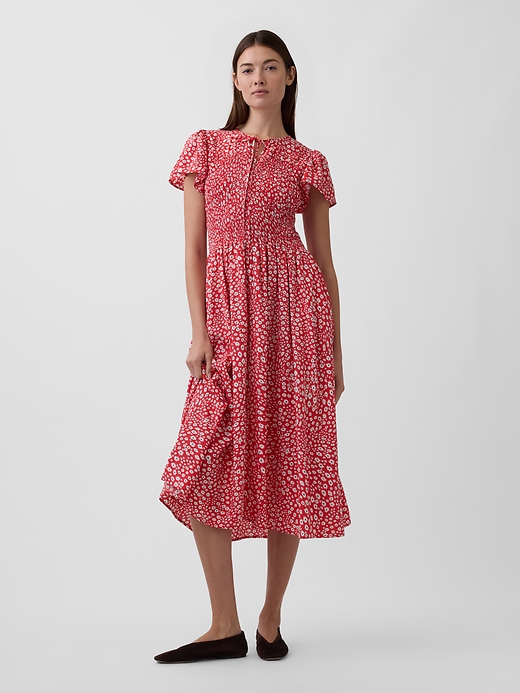Image number 1 showing, Smocked Flutter Sleeve Midi Dress