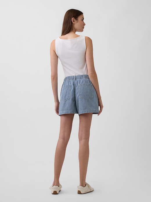 Image number 4 showing, 4" Mid Rise Stripe Soft Denim Utility Shorts