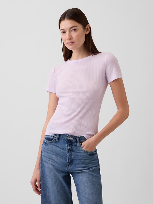 Image number 1 showing, Ribbed Pointelle Crewneck T-Shirt