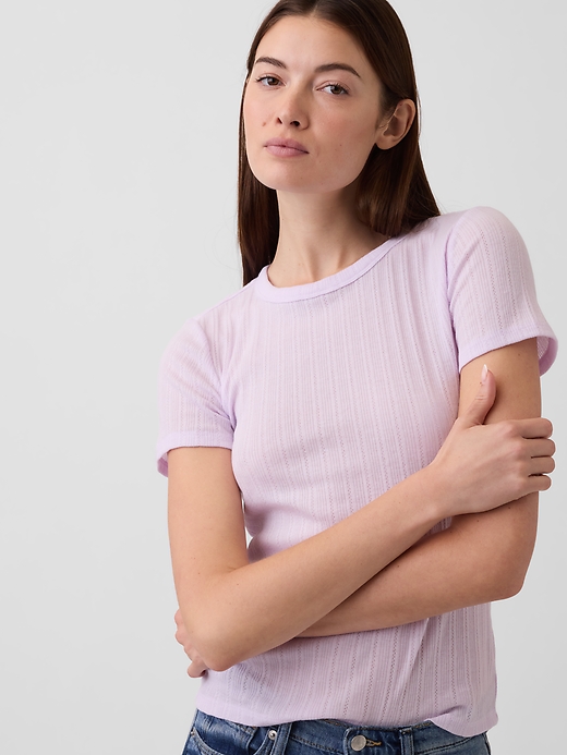 Image number 4 showing, Ribbed Pointelle Crewneck T-Shirt