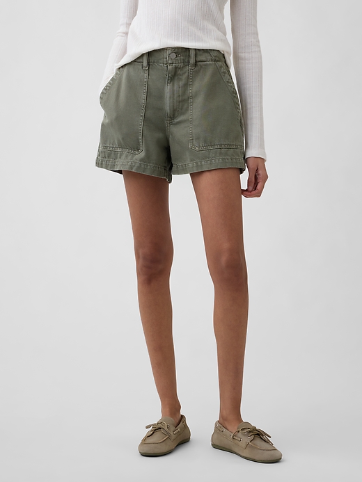 Image number 2 showing, 4" High Rise Soft Denim Utility Shorts