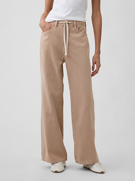 Image number 2 showing, High Rise Drawstring Wide-Leg Jeans