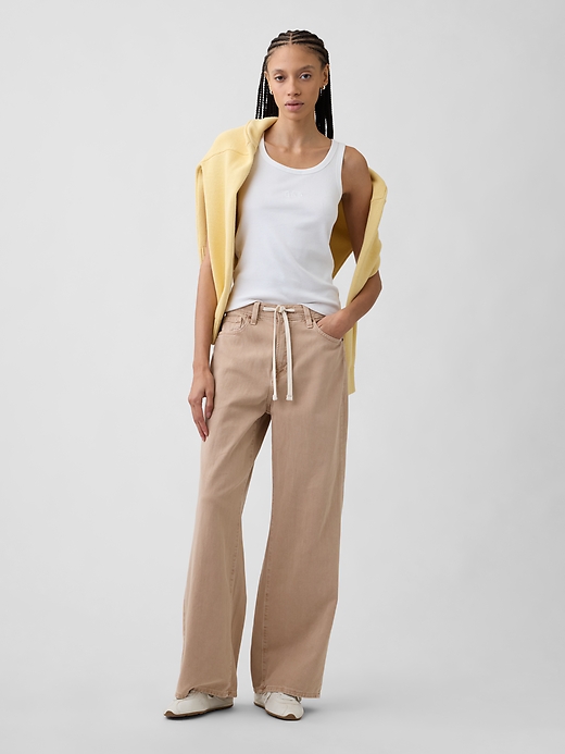 Image number 1 showing, High Rise Drawstring Wide-Leg Jeans