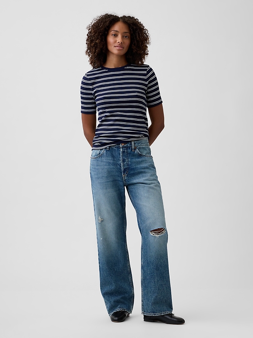 L'image numéro 3 présente T-shirt ras du cou moderne côtelé