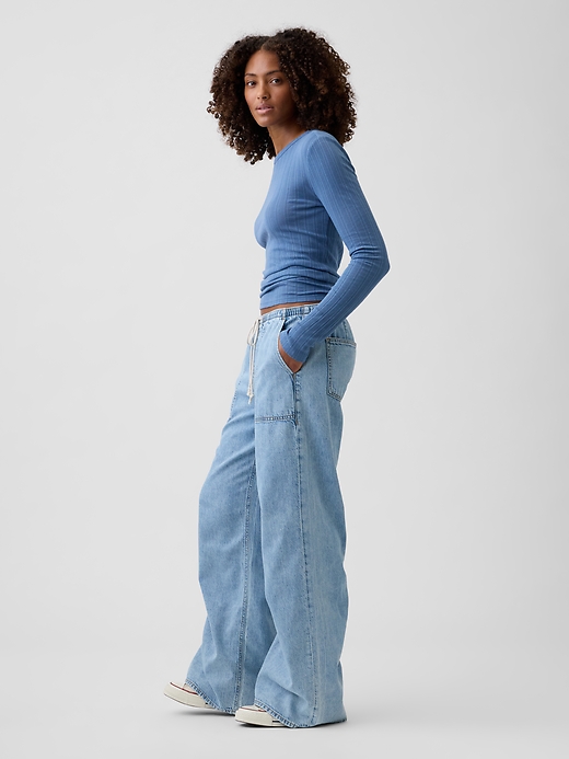 Image number 3 showing, Mid Rise Soft Pull-On Wide-Leg Jeans
