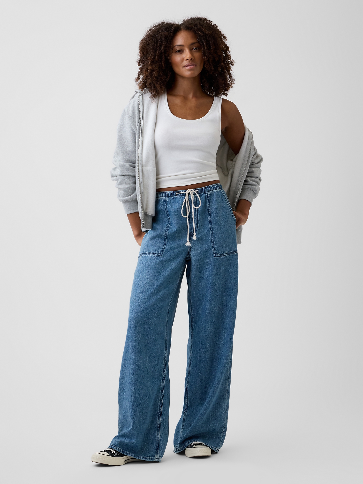 GOOD GRIEF！　WIDE LEG DENIM XS Mid Rise Soft Pull-On Wide-Leg Jeans | Gap Factory