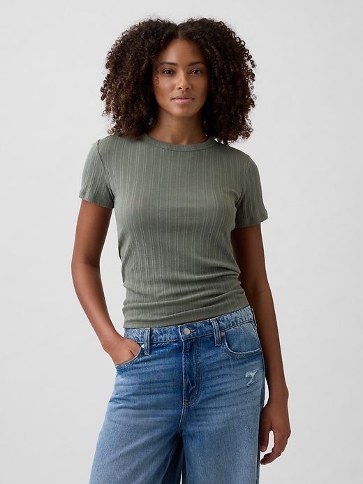 Image number 1 showing, Ribbed Pointelle Crewneck T-Shirt