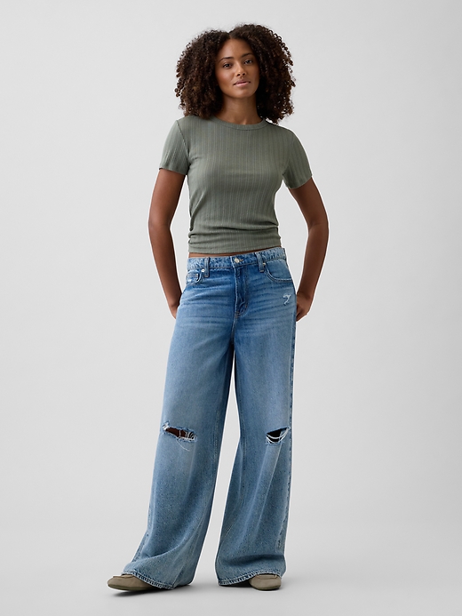 Image number 3 showing, Ribbed Pointelle Crewneck T-Shirt