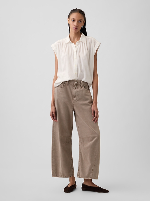 Image number 3 showing, Collared Cap-Sleeve Shirt