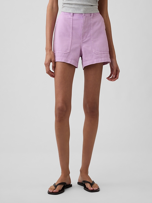 Image number 2 showing, 4" High Rise Soft Denim Utility Shorts