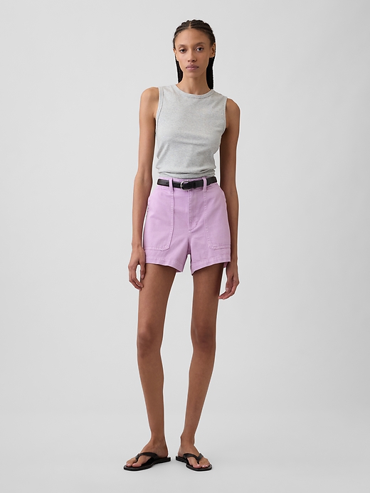 Image number 1 showing, 4" High Rise Soft Denim Utility Shorts