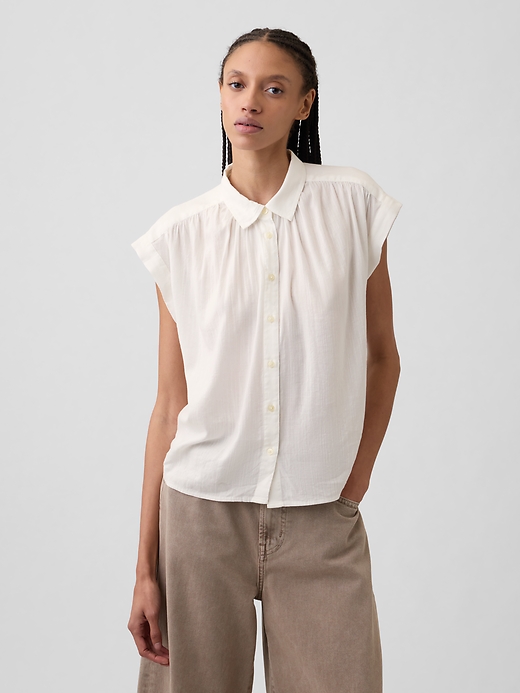 Image number 1 showing, Collared Cap-Sleeve Shirt