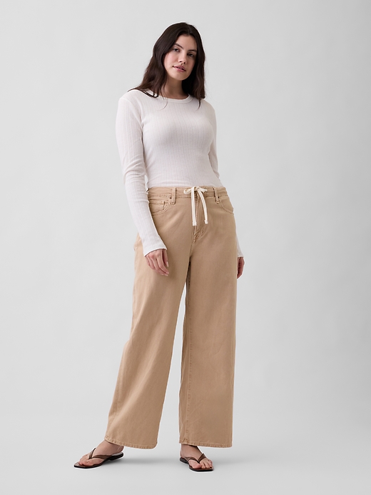 Image number 5 showing, High Rise Drawstring Wide-Leg Jeans