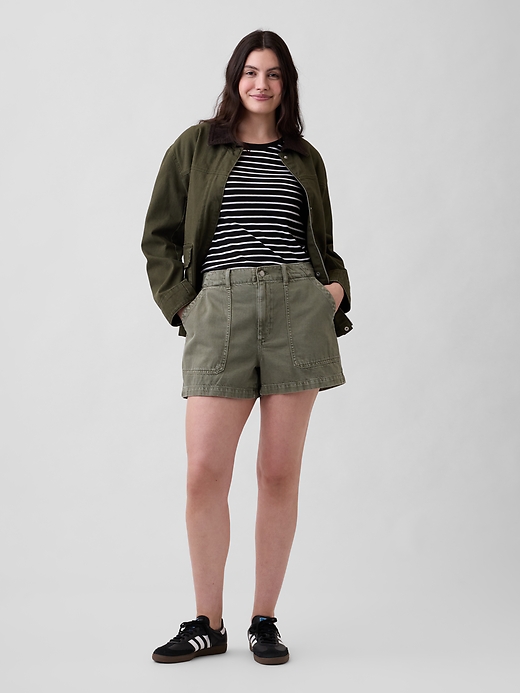 Image number 5 showing, 4" High Rise Soft Denim Utility Shorts