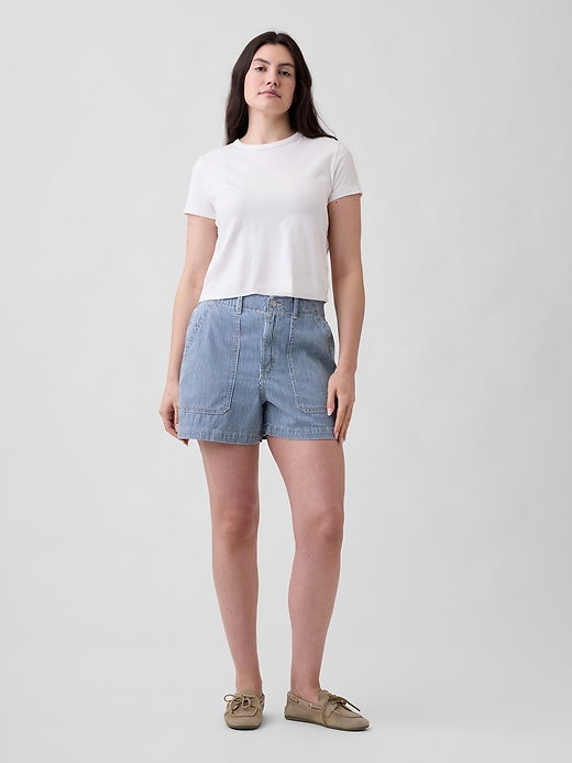 Image number 5 showing, 4" Mid Rise Stripe Soft Denim Utility Shorts