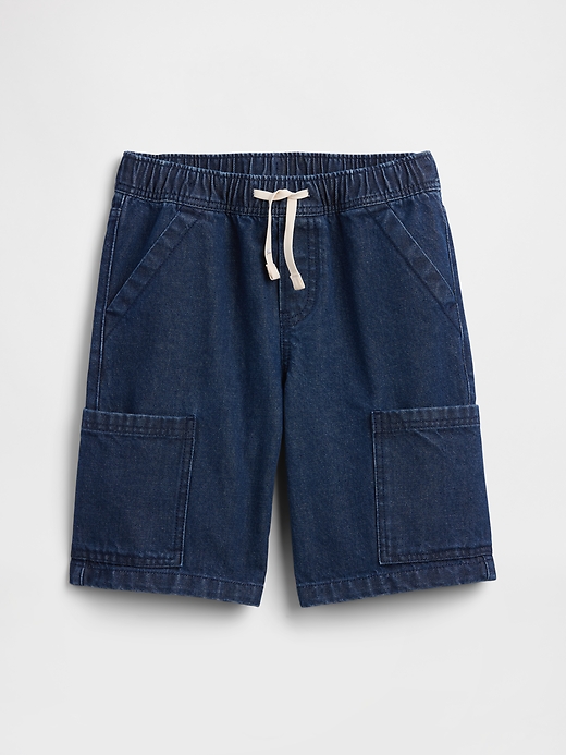 L'image numéro 1 présente Short cargo ample à taille extensible en denim pour Enfant