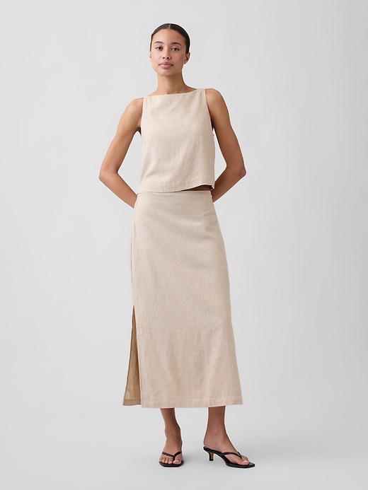 Image number 1 showing, Linen-Blend Maxi Slip Skirt