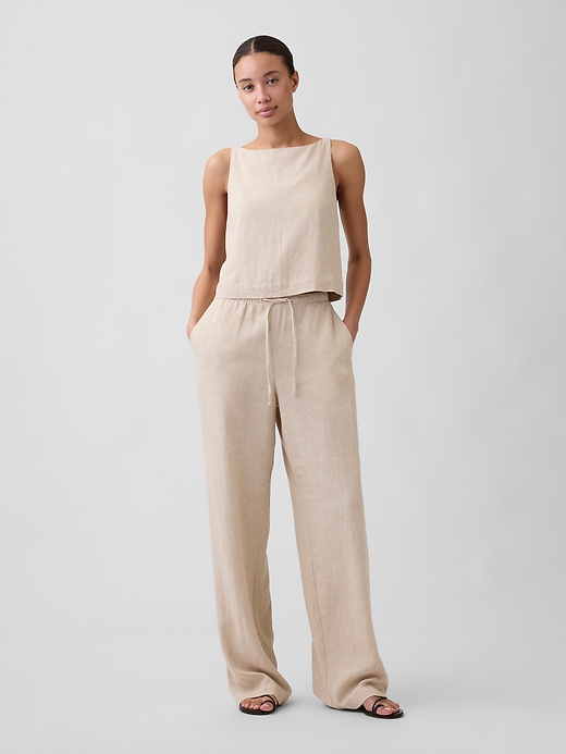 L'image numéro 3 présente Haut à col tablier en mélange de lin