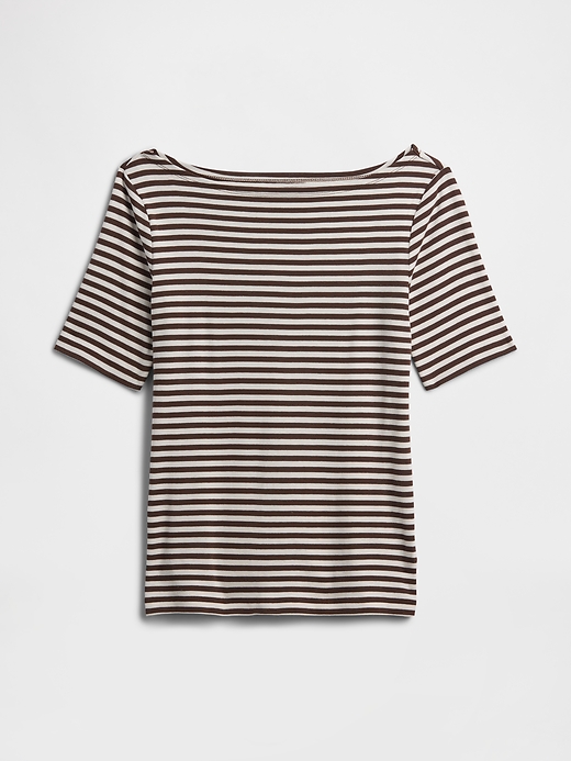 L'image numéro 5 présente T-shirt moderne côtelé à col bateau