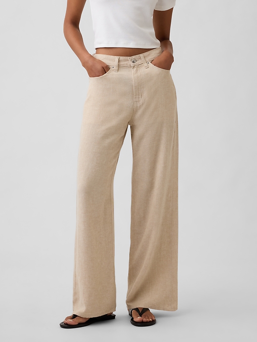 Image number 2 showing, High Rise Linen-Blend Wide-Leg Pants