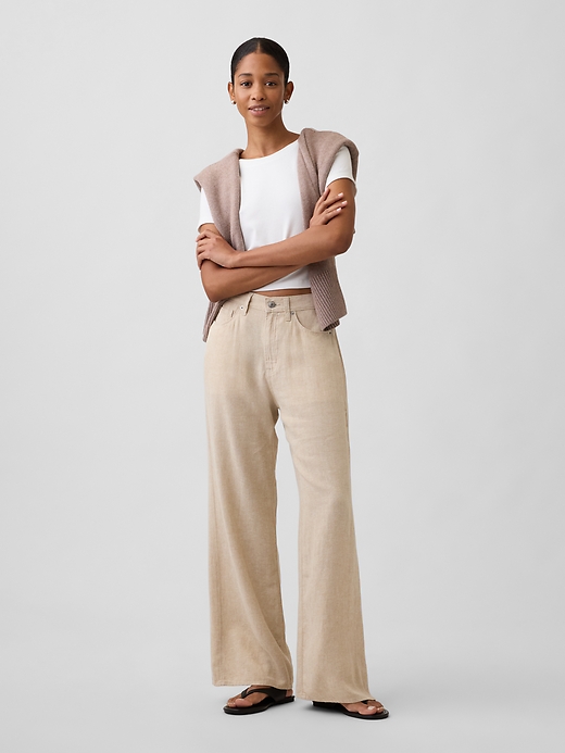 Image number 1 showing, High Rise Linen-Blend Wide-Leg Pants