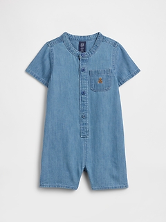 Baby Brannan Bear Denim Romper | Gap Factory