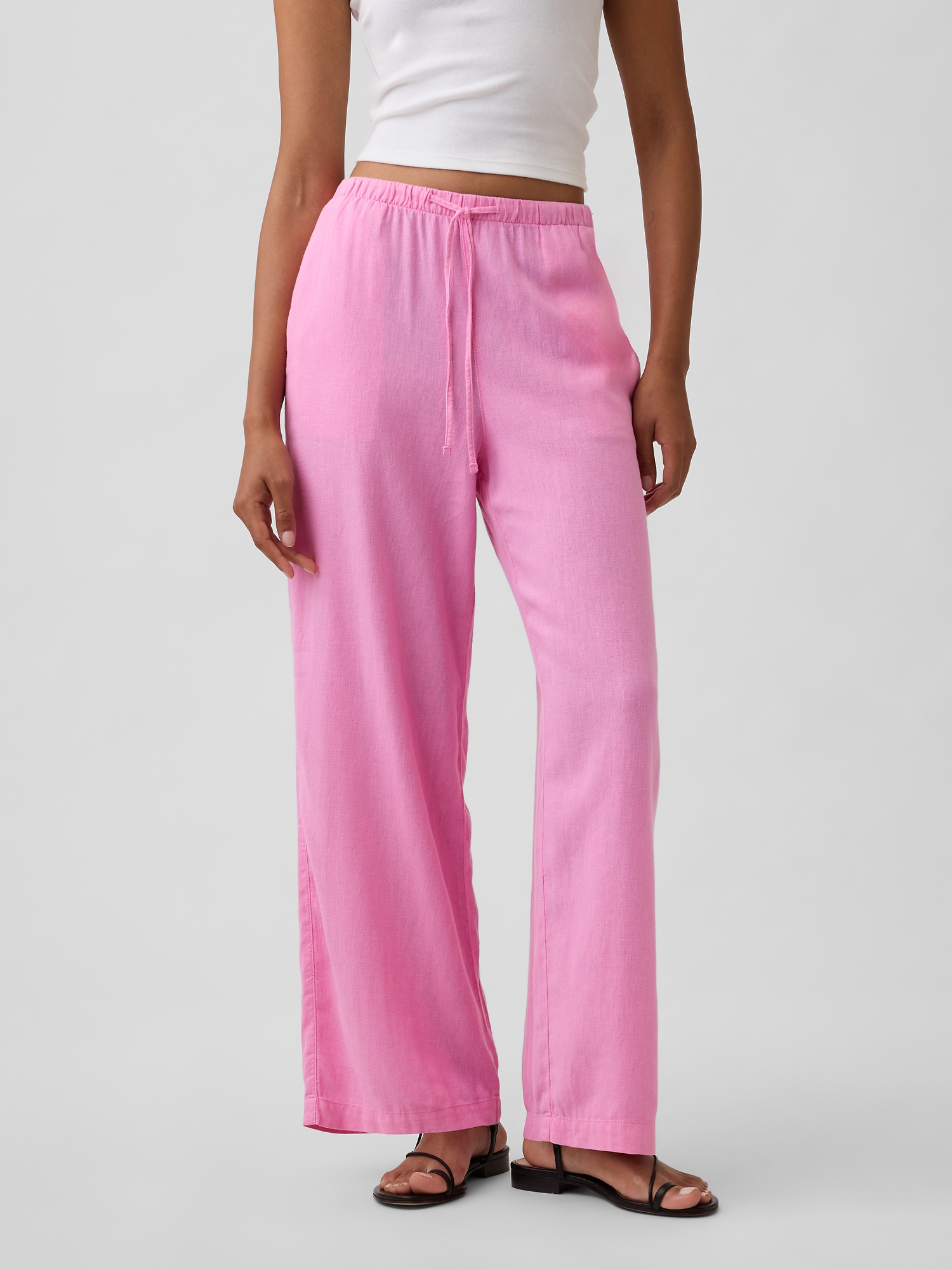 パンツ Mediam Linen Shalwar Pants / Pink Relaxed Linen-Blend Wide-Leg Pants | Gap Factory