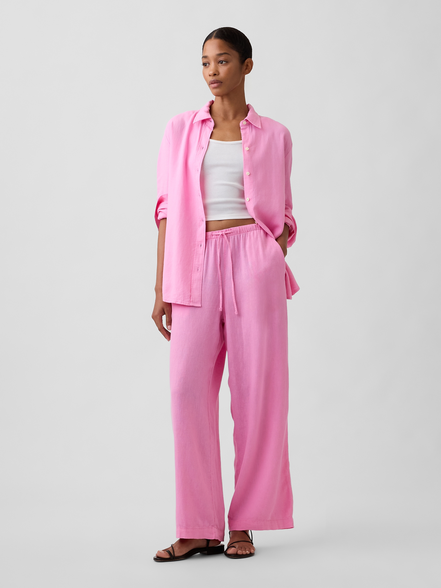 Relaxed Linen-Blend Wide-Leg Pants | Gap Factory