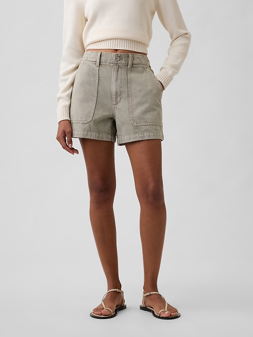 Image number 2 showing, 4" High Rise Soft Denim Utility Shorts