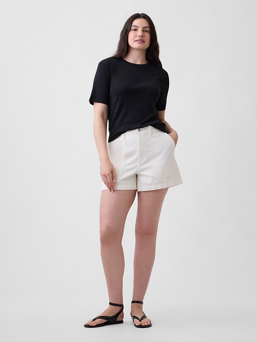 Image number 5 showing, 4" High Rise Soft Denim Utility Shorts