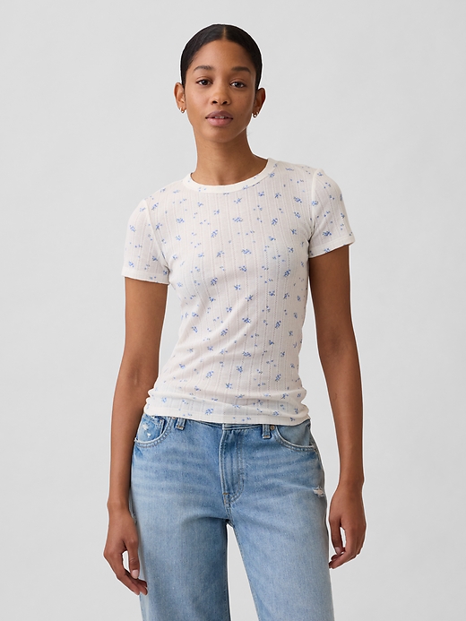 Image number 1 showing, Essential Ribbed Pointelle T-Shirt