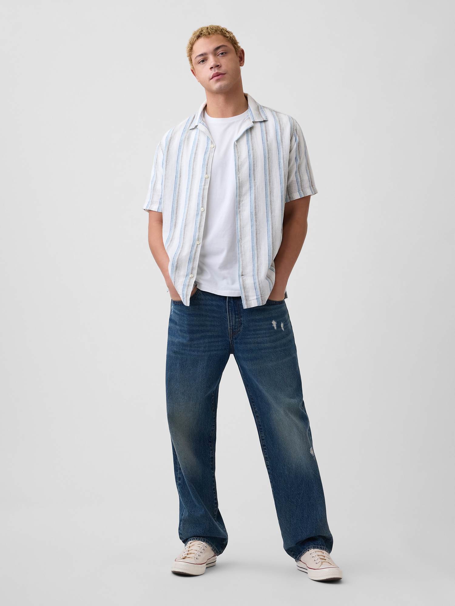 rihka cotton linen lawnsheershirt(écume) Linen-Blend Vacay Shirt in Standard Fit | Gap Factory