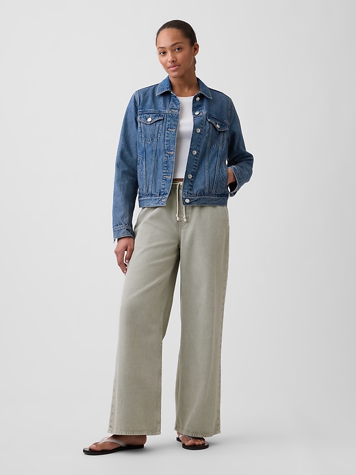 Image number 1 showing, Mid Rise Soft Pull-On Wide-Leg Jeans