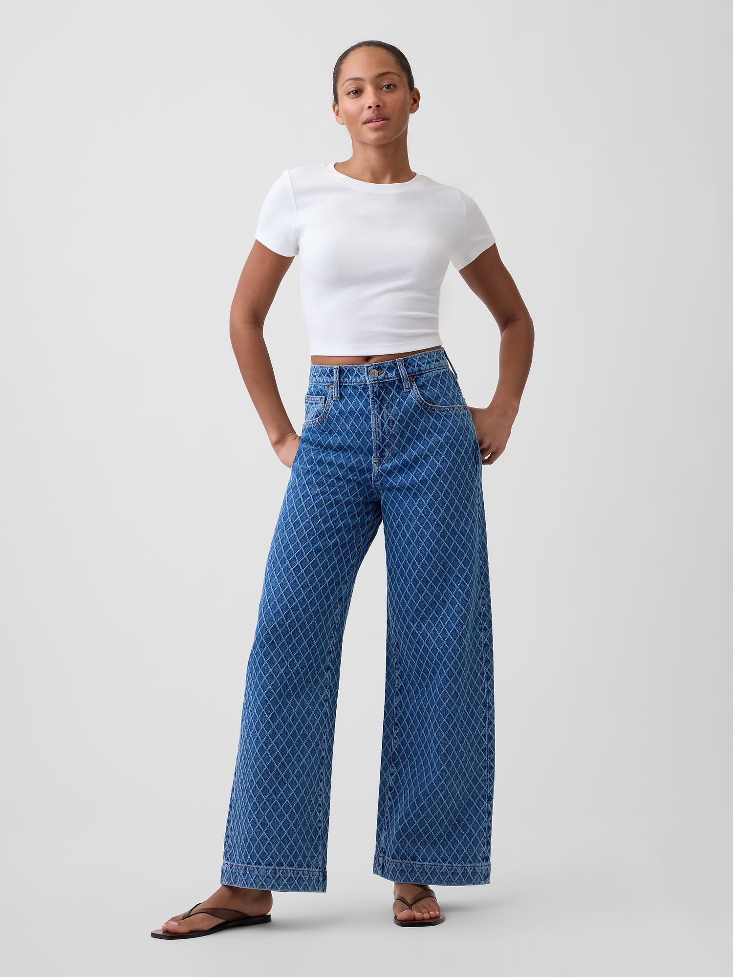 High Rise Wide-Leg Textured Crop Jeans | Gap Factory