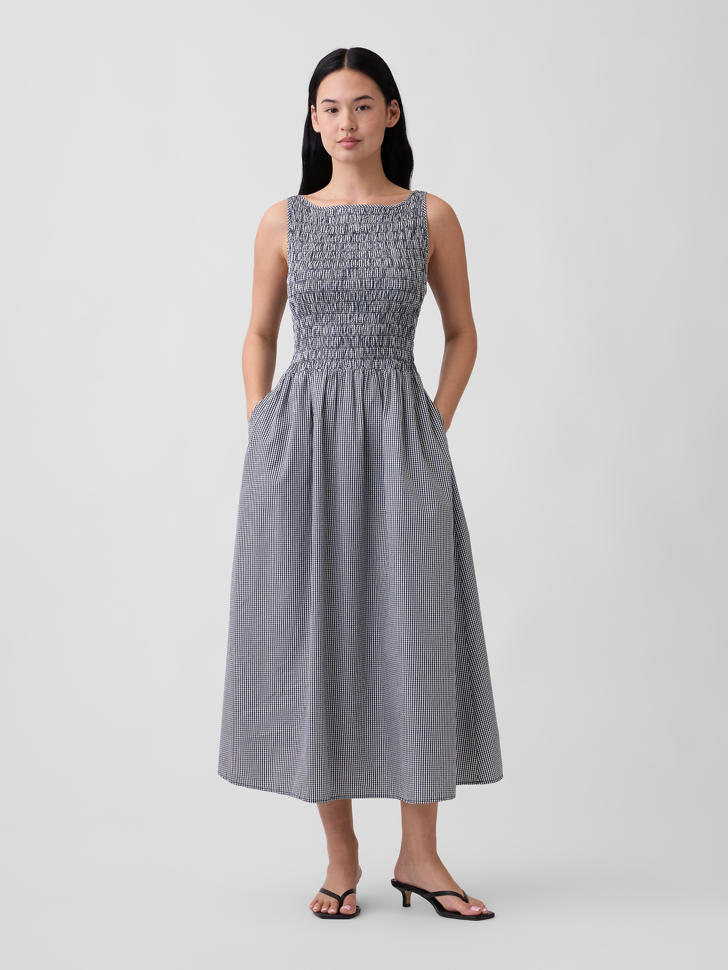 gap smocked maxi dress Gap Factory Women's Smocked Boatneck Maxi Dress Navy Gingham Size XL