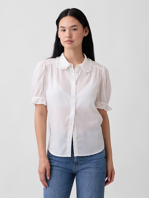 Image number 1 showing, Relaxed Voile Puff Sleeve Top