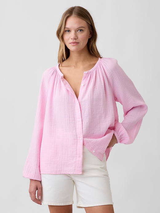 Image number 1 showing, Oversized Gauze Top