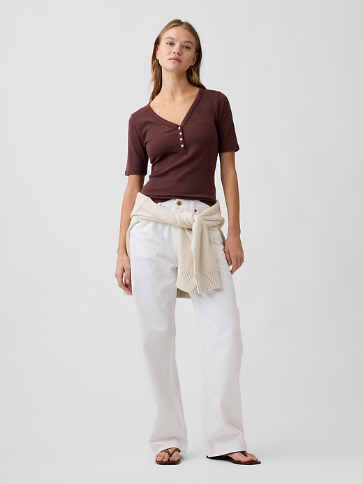 Image number 3 showing, Modern Ribbed V-Neck Henley Top