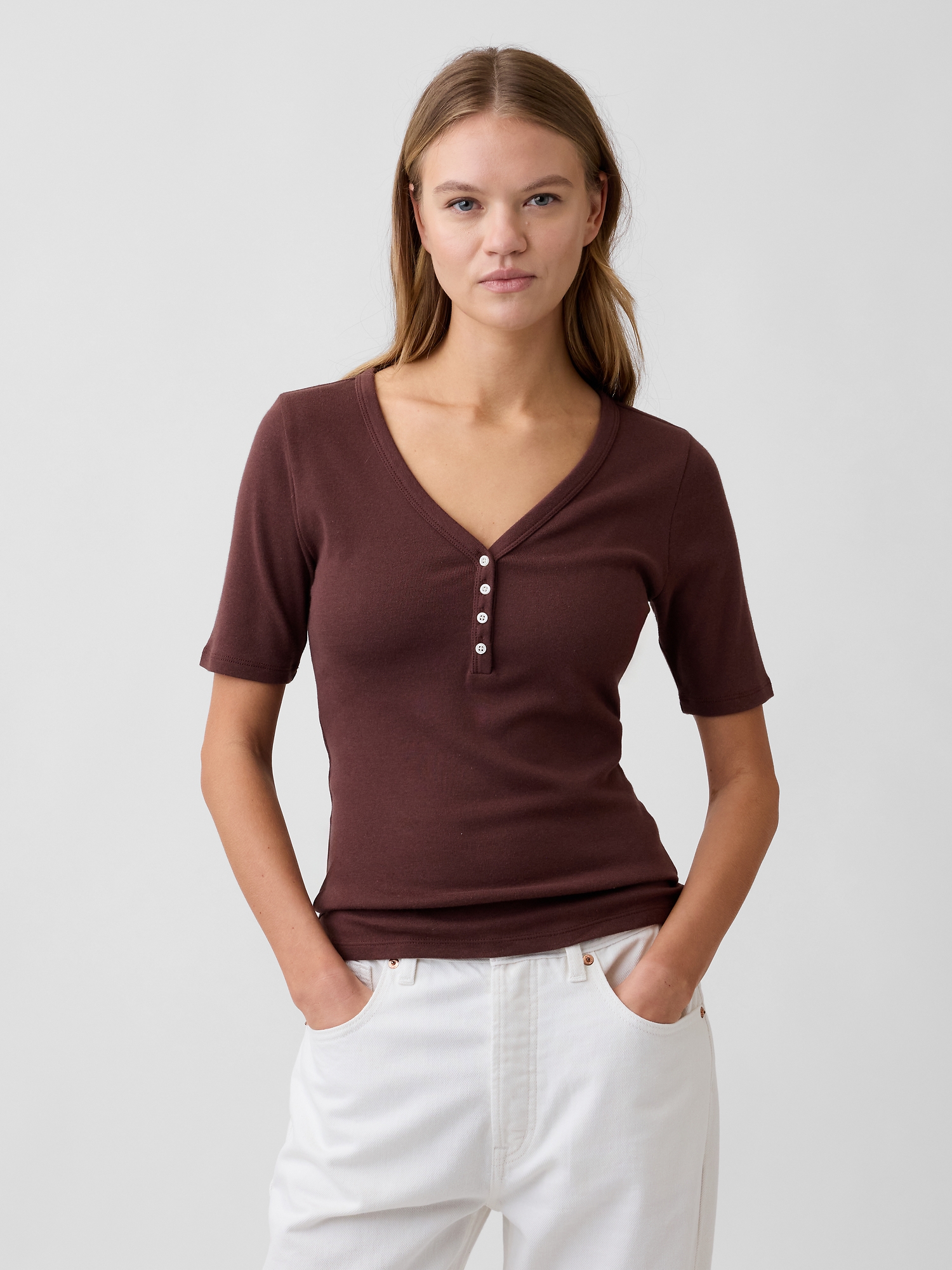 Modern Ribbed V-Neck Henley Top | Gap Factory