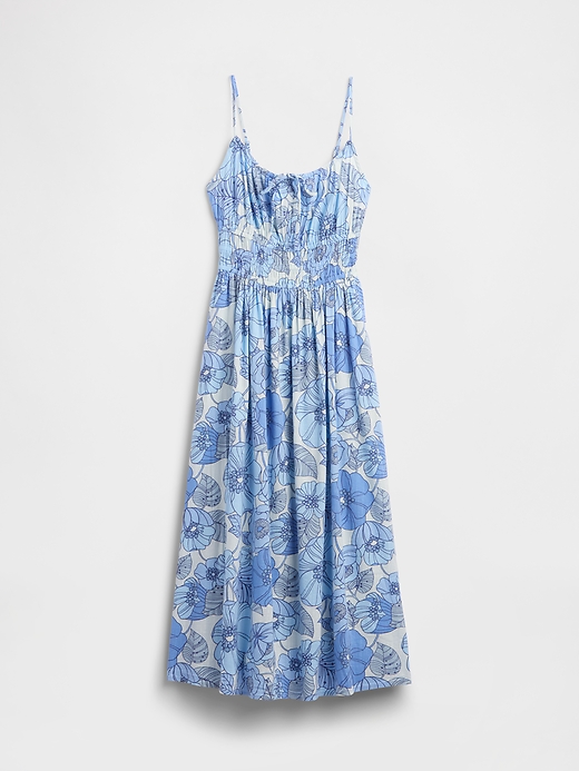L'image numéro 4 présente Robe mi-longue à smocks nouée sur le devant