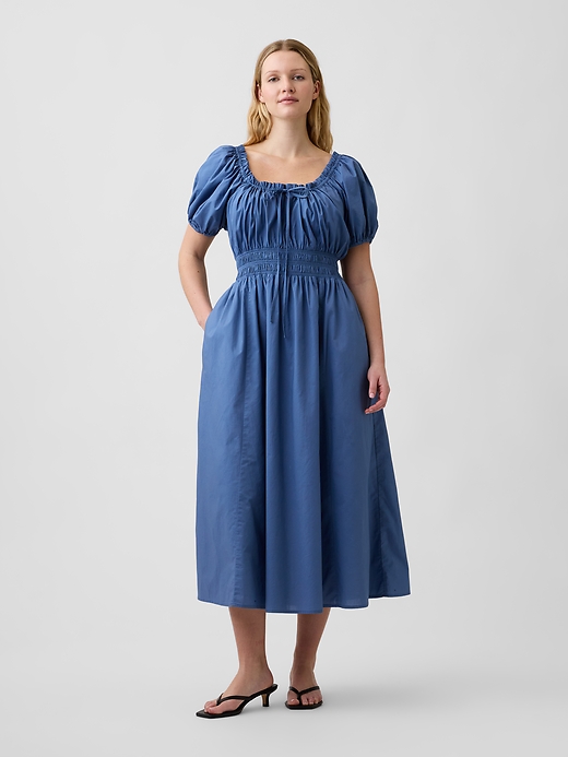 L'image numéro 4 présente Robe mi-longue à manches bouffantes