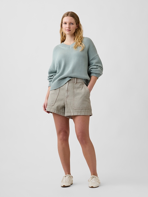 Image number 5 showing, 4" High Rise Soft Denim Utility Shorts